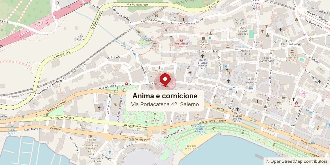 Mappa: Anima e cornicione in Via Portacatena 42, nel centro storico di Salerno, vicino alla Villa Comunale